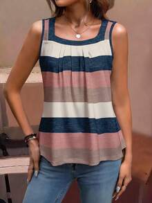 EMERY ROSE Plus Size Women Summer Casual Contrast Stripe Tank Top Tank Tops For Women Summer Casual Tank Tops Cheap Tops For Women - Multicolor - View 6