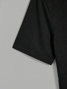 SHEIN 青少年男童椰树海岛印花短袖上衣短裤套装，休闲校园风，舒适时尚，适合日常穿着、上学、旅行和海岛度假。 - 黑色 - 查看 8