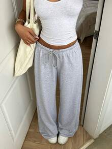 SHEIN EZwear 休闲百搭灰色针织运动裤 - 淺灰色 - 查看 6