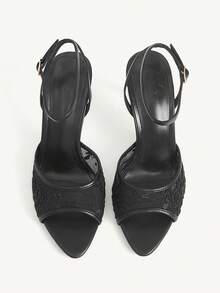 CUCCOO CHICEST Ivory Round Toe Lace Pearl Elegant Wedding Party High Heel Sandals For Women For Christmas Spring Shoes Summer Shoes - Lace No. 1 Black - View 2