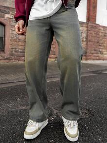 Artur Kramer 男式休闲破洞阔腿宽松牛仔裤 - 藍色 - 查看 4