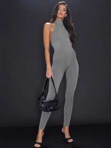 MUSERA Áo liền quần cổ yếm hở lưng ôm sát gợi cảm dành cho câu lạc bộ, kỳ nghỉ, mùa xuân, mùa hè, tiệc tùng, lễ hội, buổi hòa nhạc, mùa thu, hẹn hò, tiệc đêm, tiệc đen, lễ tình nhân, thanh lịch - Xám - Xem 1