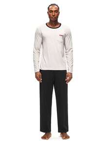 Rest Era Bộ đồ ngủ nam cổ tròn, tay dài và quần dài kiểu dáng thường ngày - màu đen - Xem 3