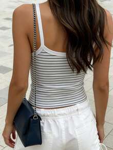 Airaco Áo tank top nữ in sọc, kiểu dáng tối giản, thích hợp cho mùa hè. - trắng - Xem 4