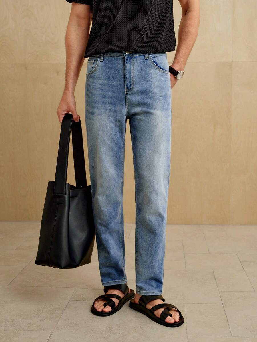 MENRIVO Quần Jeans Ống côn đơn giản giặt thường ngày cho nam - Rửa nhẹ - Xem 1