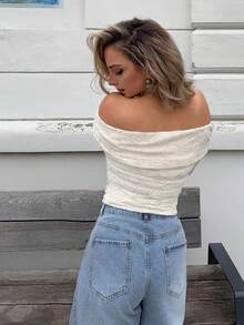 Jeta Ari 女士露肩长袖简约 T 恤，休闲日常穿着 - 白色 - 查看 2