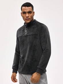 Rest Era Men's Solid Color Button Half Placket Long Sleeve Loungewear Top, Fluffy Winter - Multicolor - View 4