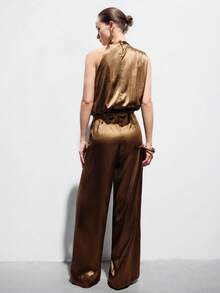 Aveloria Modichic Nytt set med exklusiv pendlingsdesign, elegant väst med dragsko och lösa byxor med raka ben - Brun - Visa 2