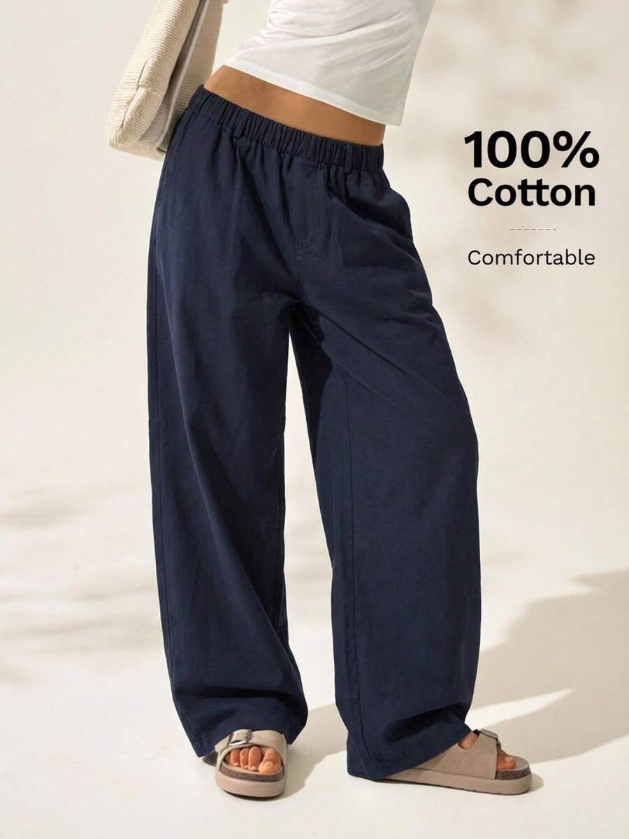Easelle Casual Retro Low Waist Loose Comfortable Women Pants Women's Casual Pants Women's Summer Outfits Women's Loose Pants Women's Trousers - Blue - View 1