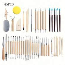 Bộ dụng cụ làm gốm và điêu khắc cán gỗ 41/45 món, thích hợp cho gốm sứ, đất sét polymer và đất sét nhựa - Bộ dụng cụ chạm khắc, tạo hình và nặn không dùng điện. - Nhiều màu - Xem 8