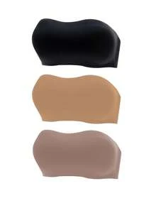 3pcs/Set Bra Tanpa Tali Wanita Elegan & Nyaman, Pakaian Dalam Tanpa Jahitan, Aneka Warna - MultiWarna - View 4
