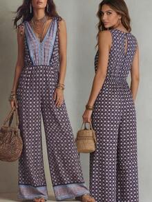 Breezaya Bộ jumpsuit nữ phong cách bohemian thắt eo, thích hợp cho kỳ nghỉ, lễ hội và tiệc trà chiều. - Màu xanh lam - Xem 6