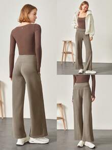 GLOWMODE 莫代尔丝绸触感休闲休闲裤 秋季 - 卡其色 - 查看 7