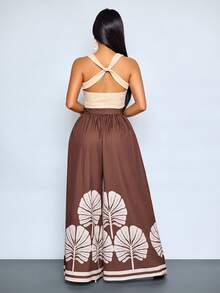 Sexy And Elegant Ladies, Old Money Style, Casual Seaside Vacation, Spring And Summer Pants, Vacation Print+Brown Boho Pants For Women Women Vacation Outfit Sets Wide Leg Pants Women High Waist Hippie Boho Women 2 Piece Outfit Casual Women Wide Leg Pants Summer Outfits For Women Pants Long Wide Leg Pants Patterned Wide Leg Pants Wide Leg Pants Woman High Waist - Brown - View 3