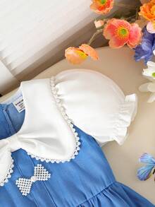 Elladie kids 小女孩优雅的拼布夏季连衣裙 - 淺藍色 - 查看 7