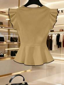 Franclia Elegant Pastal Summer Women's Blouse, Semi Formal Stylish Fitted Waist Shirt With Piping Design For Everyday Wear, Dates Golf, Commuting - Champagne - View 2
