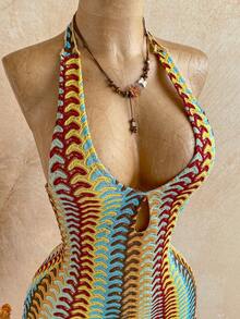 Soleia 女士休闲装、度假装、海滩婚礼宾客装、毕业典礼装、早午餐装、圣帕特里克节装、春假装、复活节装、音乐节装、优雅波西米亚风装、热带风情优雅无肩带装、露肩装、露背装、办公室装、工作装、挂脖装、条纹迷你连衣裙 - 彩色 - 查看 5