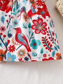 Sparklyn Tween Girl Floral Print Belted Romper With Shell Trim - Multicolor - View 4