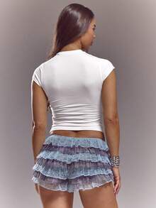 MUSERA Áo thun ngắn tay in họa tiết "Freak" ôm dáng, phong cách mùa xuân hè, dễ thương, gợi cảm, thời trang đường phố, đi chơi đêm, phong cách ballet, gợi cảm, đi nghỉ mát, thường ngày, thanh lịch, phong cách Y2K. - trắng - Xem 4