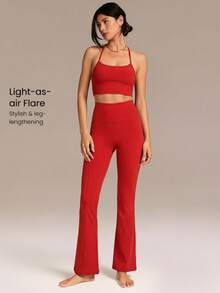 GLOWMODE Celana Legging FeatherFit™ Ultra-High-Waisted Curved Seam Flared 31" untuk Yoga, Pilates, dan Aktivitas Harian di Musim Gugur dan Musim Dingin dengan Dampak Rendah - Fiery Red - View 4