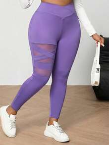 SHEIN PETITE CURVE Plus Size Women's Solid Color Basic Daily Leggings - Purple - View 6