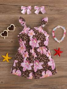 Travachic KIDS Bộ áo liền quần hai dây co giãn bằng vải dệt kim cho bé gái, họa tiết hoạt hình dễ thương, thích hợp cho mùa hè. - Nhiều màu - Xem 1