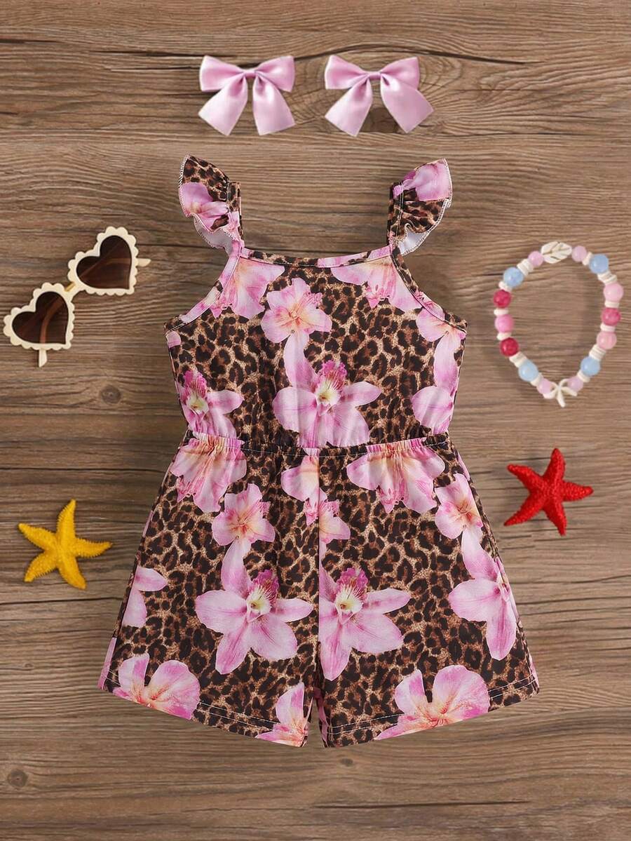 Travachic KIDS Bộ áo liền quần hai dây co giãn bằng vải dệt kim cho bé gái, họa tiết hoạt hình dễ thương, thích hợp cho mùa hè. - Nhiều màu - Xem 1
