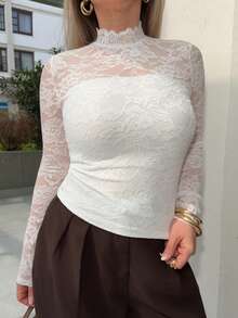 Jeta Ari Women Elegant French Style Lace Long Sleeve T-Shirt, Fashion For Summer Fall Cloth For Women - White - View 3