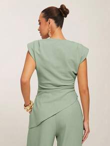 Silquee Top décontracté polyvalent pour usage quotidien avec ourlet asymétrique de couleur unie pour femmes - Vert menthe - Voir 2