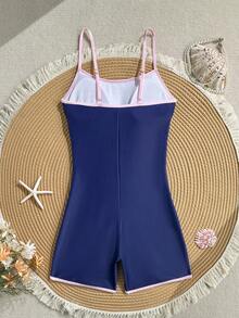 Swim SPRTY Bộ đồ bơi liền thân kẻ sọc nhiều màu sắc in hình vỏ sò và sao biển mới nhất mùa Xuân/Hè 2026, đồ bơi nữ, đồ bơi màu xanh navy, trang phục đi biển. - Xanh đậm - Xem 2
