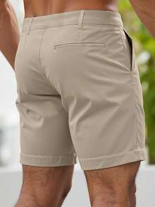 Manfinity RSRT Men's Casual Slant Pocket Shorts Linen Shorts Loose Knee Cool Lucky Solid Color Summer Basic, Men Summer Shorts Men Casual Shorts Men Khaki Shorts Bermudas Men Linen Shorts For Men.A Great Gift For A Boyfriend Or Husband. - Khaki - View 2