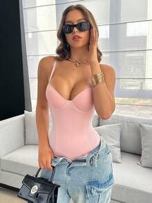 SuitURBody Frauen in Große Größen einfarbige ärmelloser figurformender Body (mit Bügel) - Pink - Übersicht 4