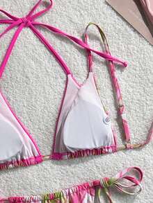 Swim Vcay New Arrival Spring/Summer Plaid Contrast Color Trim Triangle Cup Tie-Up Swimwear Set For Women,2-In-1 Design Bikini Golf White Sexy - Multicolor - View 7