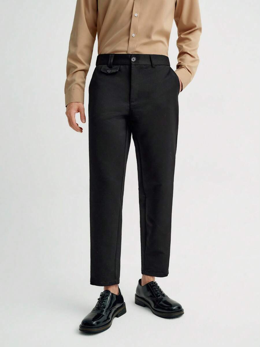 MENRIVO Men's Solid Color Simple Daily Casual Trousers - Black - View 1