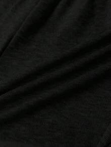 SHEIN 少女抽绳腰带翻边休闲短裤 - 黑色 - 查看 5