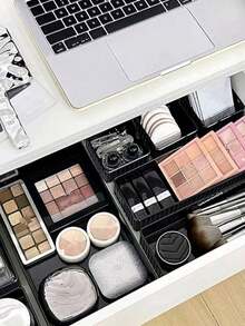 2/4/6/7/10pcs Multi-Functional Black Makeup Storage Box Set, Ideal For Organizing Perfumes, Skincare, And Cosmetics.  Multi-Size Compartment Design, Perfect For Toners And Samples. - Multicolor - View 4