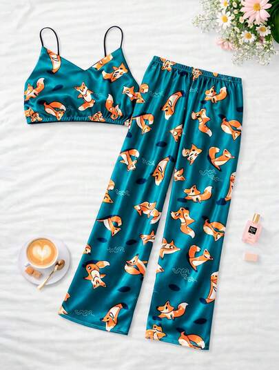 Conjunto De Pijama De Dos Piezas Estampado De Zorros.