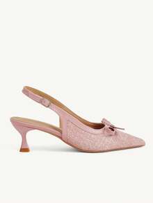 CUCCOO CHICEST 女士新款粉色编织蝴蝶结露跟高跟尖头低跟甜美鞋 - 粉色 - 查看 3