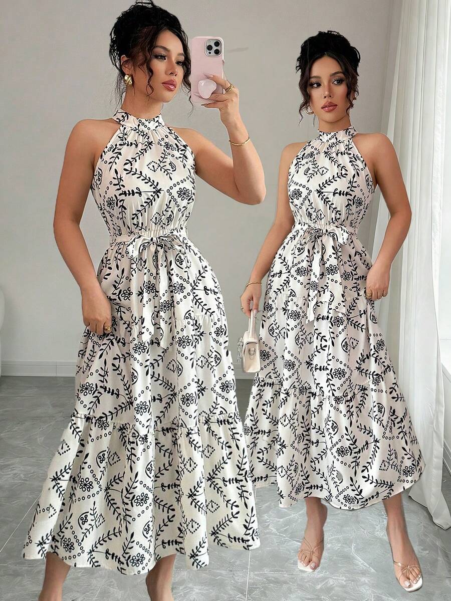 Elenzga Women's Casual Plant Print Holiday Sleeveless Slip Dress - Multicolor - View 1