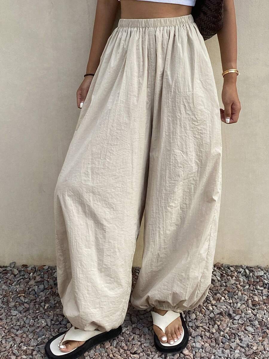 女士休闲系带哈伦裤，优雅百搭，适合街头、户外、音乐节、情人节、婚礼、海滩、通勤、春夏等场合。 - 橄欖綠 - 查看 1