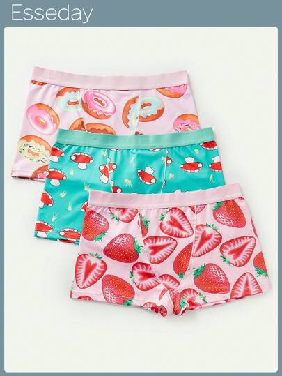 3 条女式休闲舒适可爱中腰平角内裤