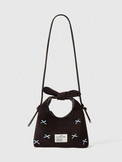 ROMWE Kawaii 时尚撞色蝴蝶结麂皮手提通勤甜美女包