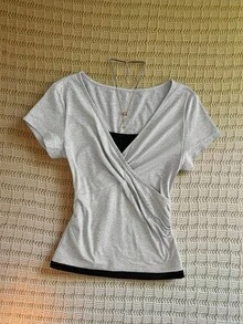 Glimmora Women's Casual Colorblock Patchwork T-Shirt For Summer - Multicolor - View 3