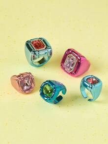Popjeli Nhẫn Dopamine Band Diamond Hip Hop Niche Cá Nhân Hóa, Phong Cách Y2K/Dễ Thương/Nhiều Màu Sắc/Sang Trọng, Dành Cho Mẹ/Phụ Nữ/Cô Gái/Mẹ, Mùa Hè/Bãi Biển/Dạ Hội/Tiệc Tùng/Kỳ Nghỉ/Du Lịch, MÀU HỒNG, Hình Trái Tim - Nhiều màu - Xem 2