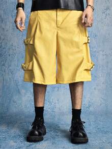 ROMWE MEN Street Life Quần short nam 5 inch, màu sắc tươi mát mùa hè, chất liệu giả da. - Màu vàng - Xem 8