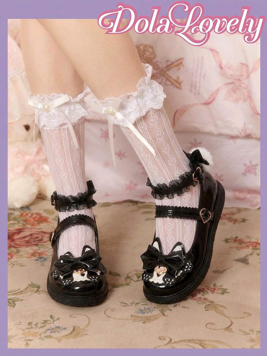 Dola Lovely Sapatos femininos pretos estilo Mary Jane, mocassins com fivela, sapatilhas formais/de trabalho com sola macia. - Combinação de cor preta - Ver 1
