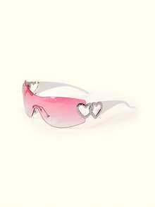 Popjeli 1pc Plastic Frameless Heart Shaped Fashion Decorative Fashion Glasses For Summer Beach Vacation,Outdoor,Travel - Baby Pink - View 3