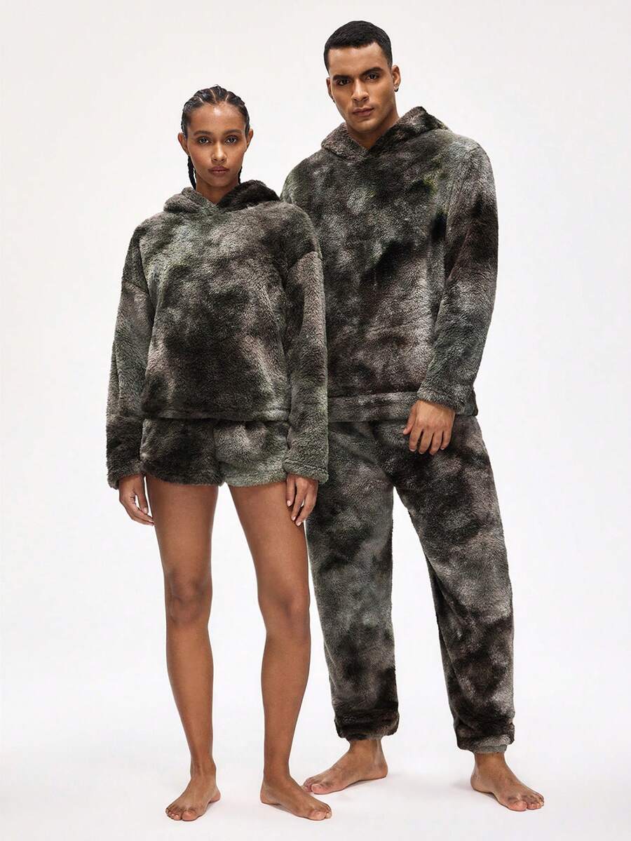 Rest Era Men's Tie-Dye Long Sleeve Hooded Top And Pants Loungewear Set, Fluffy Winter Clothes - Multicolor - View 1