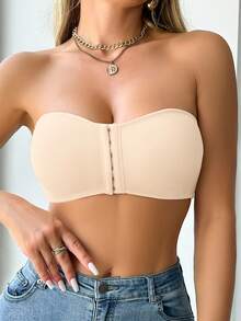 Sujetador con cierre delantero acolchado y push-up para mujer - Beis - Ver 2