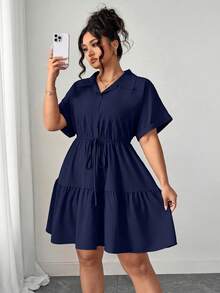 adsElenzga Vestido informal de estilo camisa de talla grande con detalles ricosasd EXQO - Azul marino - Ver 3